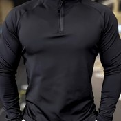Resim Erkekler için Atletik Yarım Fermuarlı Ceket - Hızlı Kuruyan, Nem Çeken, Nefes Alabilen Polyester-Spandex Karışımı, Uzun Kollu, Dik Yaka, Spor Salonu, Koşu ve Dış Aktiviteler için İdeal 