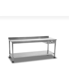 Resim Paslanmaz Çalışma Tezgahı, Alt Tablalı Tek Çekmeceli , Krom, 