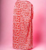 Resim pistore Pembe Kırmızı Geometrik Desenli Uzun Pareo Saten Bağlamalı Kadın Plaj Elbisesi Yeni Sezon 95*145 Cm 