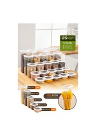 Resim Vienev Etiketli 25'li Silikon Kapak Bakliyat Ve Baharat Saklama Kabı Beyaz Beyaz 