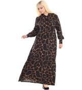 Resim Melsay Butik Fularlı Siyah Taş Desen Uzun Kollu Büyük Beden Kadın Elbise Siyah 