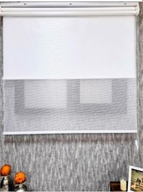 Resim Bbb Saten Çizgili Çift Mekanizmalı Tül Stor Perde Beyaz Mt1000 Beyaz 