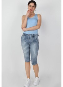 Resim Kadın Çizgili Capri Lzr Ağart Mavi 
