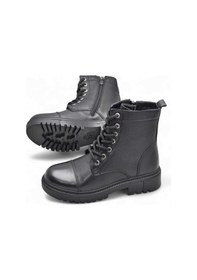 Resim Ispartalılar 19832 Tam Ortopedik Siyah Hakiki Deri Kadın Bot Bağcıklı Fermuarlı Kışlık Deri Kadın Bot Siyah 