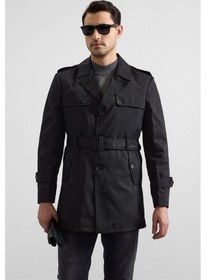 Resim Süvari Siyah Slim Düz Cepsiz Trençkot Mn2008700542-s09 Siyah 