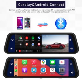 Resim 9.66 İnç Dokunmatik Ayna Tipi Araç Kamerası 4K Full HD Ön Arka Kayıt Carplay Android Auto WiFi GPS Gece Görüşlü Park Modlu Dash Cam 