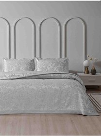 Resim Yatak Örtüsü Seti Jakarlı Estela Açık Gri 