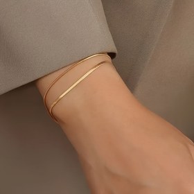 Resim 2 adet Minimalist Paslanmaz Çelik Bileklik Seti, Erkekler ve Kadınlar için Çok Yönlü Yığınlanabilir Takı, Altın Tonlu Yüksek Kaliteli Su Geçirmez Aksesuarlar, Günlük Giyim için Mükemmel, Kadınlar için Bileklik 