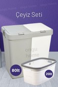 Resim ongu home Motek Ikili Set Çeyiz Seti Ikili Kirli Sepeti Çamaşır Selesi (BEYAZ-GRİ) 