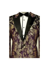 Resim Wessi Dik Yaka Slim Fit Altın Desenli Mor Balo Ceket - Wessi Mor 
