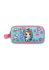 Resim Ümit Çanta Kız Çocuklar İçin İki Bölmeli Bebek Unicorn Baskılı Kalemlik - Pembe Turkuaz - 5050 Pembe - Turkuaz 