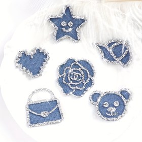 Resim 6 parça set/2 parça seri yapışkanlı arka yama, beş köşeli yıldız kalp çanta yaması, taşlı sıcak eriyik kumaş yama, kıyafet, ayakkabı ve şapka DIY dekorasyonu için uygun, düğün ve tatil hediye süslemesi 