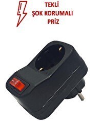 Resim Şahnet Tekli Siyah Anahtarlı Akım Korumalı Fiş Priz - Şok Korumalı Priz 