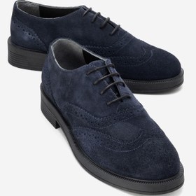 Resim LuviShoes AVRA Lacivert Süet Hakiki Deri Kadın Oxford Ayakkabı 