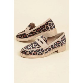 Resim Birikon Süet Garnili Kadife Leopar Loafer Ten 