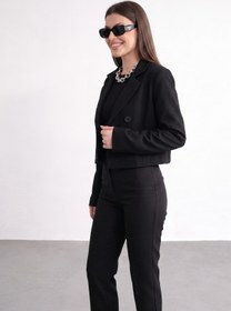 Resim Jaglion New Season Siyah Düğme Detaylı Kadın Yazlık Crop Blazer Ceket 