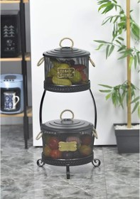 Resim Metal Standlı 2 Katlı Delikli Patates Soğan Saklama Kovası Siyah Çok Renkli 