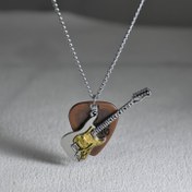 Resim Vintage Gitar Plektreni & Kolye Kolye - Punk Rock Paslanmaz Çelik Zincir, Günlük Kıyafet & Hediye İçin Mükemmel 