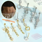 Resim 5 Adet Paslanmaz Çelik Göbek Halkası 14G 1.6mm Şirin Göbek Piercing Takısı Kadınlar İçin Kutu Paketi 