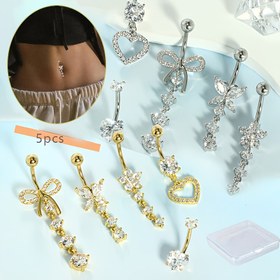 Resim 5 Adet Paslanmaz Çelik Göbek Halkası 14G 1.6mm Şirin Göbek Piercing Takısı Kadınlar İçin Kutu Paketi 