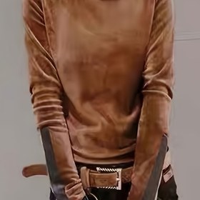 Resim Kadınlar İçin Altın Yün Uzun Kollu Tişört, Yeni Sonbahar Stili, Yüksek Boyunlu, Esnek ve Rahat, Şık Dar Kesim Parti Üstü - Sonbahar/Kış 