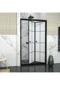 Resim Tekno Duş Black Corina Karolajlı Tam Kumlamalı Cam Akordion Duşakabin Beyaz 