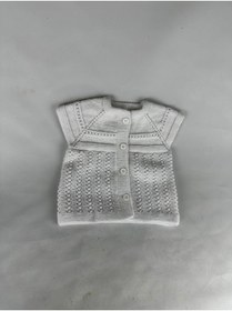 Resim RELYA Bebek Unisex Beyaz Makina Yünü tülermez Düğmeli Yelek 6 12 Aylık En 27 CM Boy 30 CM 