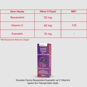 Resim Imuneks Farma Resveratrol Kuersetin ve C Vitamini İçeren Sıvı Takviye Edici Gıda 150 ml 