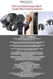 Resim Yesido Akıllı Saat NFC Entegre Bluetooth Kulaklık TWS iO50 Silikon Kordonlu Akıllı Saat watch 