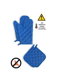 Resim Yanmaz Ve Isıya Dayanıklı Fırın Eldiveni Ve Tutacak 2 Eldiven, 2 Tutacak Mavi 