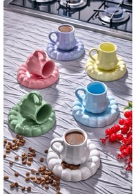 Resim 6 Kişilik 12 Parça Modern Renkli Kahve Fincan Takımı - Şık Tasarım Sunum Seti Renkli 