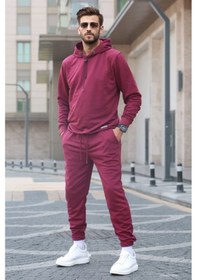 Resim Madmext Bordo Kapşonlu Basic Eşofman Takımı 5908 Bordo 