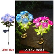 Resim Fosenze Güneş Enerjili 7 Başlı Gül Çiçek Demeti Led Işık, Nikah Bahçe Dekorasyonu, Aşk Günü Simülasyon Çiçek, 6-12 Saat Sürekli Aydınlatma, 63cm, Toptan Alım Mavi 
