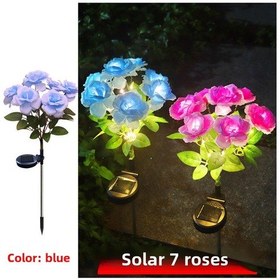 Resim Fosenze Güneş Enerjili 7 Başlı Gül Çiçek Demeti Led Işık, Nikah Bahçe Dekorasyonu, Aşk Günü Simülasyon Çiçek, 6-12 Saat Sürekli Aydınlatma, 63cm, Toptan Alım Mavi 