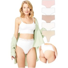 Resim Cottonhill Basic Yüksek Bel Lazer Kesim Tanga Külot 5'li Paket - 2 Renkli-9 Çok Renkli 