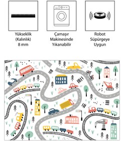 Resim VİVİCAHOME Dijital Baskı Kaymaz Taban Makinede Yıkanabilir Çocuk Odası Halısı Bebek Odası Halısı VCH 
