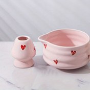 Resim 2 adet Japon Matcha Seti, Pembe Kalp Seramik Matcha Kase Kapaklı ve Matcha Karıştırıcı Cihazı ile, Japon Matcha Çay Seti, Matcha, Latte ve Matcha Çay Günü için Uygun, Tatil ve Doğum Günü Hediyesi Matcha Severler için 