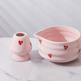 Resim 2 adet Japon Matcha Seti, Pembe Kalp Seramik Matcha Kase Kapaklı ve Matcha Karıştırıcı Cihazı ile, Japon Matcha Çay Seti, Matcha, Latte ve Matcha Çay Günü için Uygun, Tatil ve Doğum Günü Hediyesi Matcha Severler için 