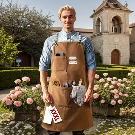 Resim Çapraz Çizgili Kanvas İş Önlüğü, Cep Detaylı, Mutfak, Bar, Restoran, Kafe, Florist, Saç Salonu ve Düğün için Uygun 