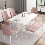 Resim Canisa Concept Are Serisi 80 x 132 cm Açılabilir Benchli Mdf Beyaz Mutfak Masa Takımı 4 Sandalye 1 Bench 