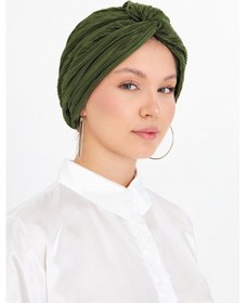 Resim Hürrem Bone Haki Çapraz Büzgülü Tesettür Bone Fukuro Piliseli 2512 09 Haki 