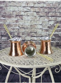 Resim Üçlü Bakır Cezve Takımı 3-4-5 Fincanlık 