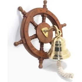 Resim Duvara Asmalı Ahşap Dümenli Pirinç Çan 