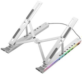Resim PrimeX PX-AL20 Katlanabilir Dizüstü Standı, RGB USB çoklayıclı Notebook Standı, Type C + USB Hub Dizüstü Stant, Taşınabilir RGB Notebook/Tablet Standı 