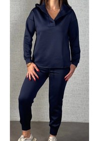 Resim Defymoda Kadın Uzun Kollu Kapüşonlu Ikili Takım Mavi 