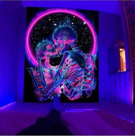 Resim Novahub Gece Parlayan Siyah Trippy Kafatası Aşk Duvar Halısı 130x150cm Ev Dekorasyonu 