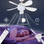 Resim 1 adet FIBRAVE Akıllı Tavan Fanı LED Işık ile, 40.13cm Yuvarlak Beş Bıçaklı Tasarım, E26/27 Soket, Uzaktan Kumanda, 3 Hız, Bellek Ayarlanabilir Işıklar, SİNEK MOTORU, ZAMAN AYARLARI Yatak Odası, Mutfak, Balkon, Garaj için - Beyaz, İç Tavan Fanı, Şık Modern Görünüm, Dayanıklı Yapı 