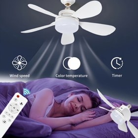 Resim 1 adet FIBRAVE Akıllı Tavan Fanı LED Işık ile, 40.13cm Yuvarlak Beş Bıçaklı Tasarım, E26/27 Soket, Uzaktan Kumanda, 3 Hız, Bellek Ayarlanabilir Işıklar, SİNEK MOTORU, ZAMAN AYARLARI Yatak Odası, Mutfak, Balkon, Garaj için - Beyaz, İç Tavan Fanı, Şık Modern Görünüm, Dayanıklı Yapı 