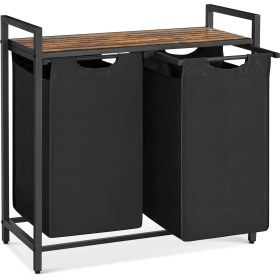Resim Metra Shop 2 Bölmeli Çamaşır Sepeti, Raflı Çamaşır Sepeti, Çamaşır Kutusu, Çıkarılabilir Oxford Kumaş, Metal Çerçeve, Kahverengi/siyah 