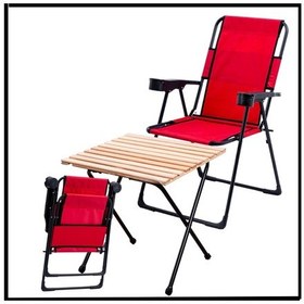 Resim Kırmızı -130 Kg Taşıma 2 Adet Katlanır Kamp Sandalyesi Ve Masa Seti -Tab.255 Kırmızı 